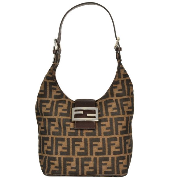 FENDI Brown Leather Zucca Shoulder Bag - Picture 1 of 8